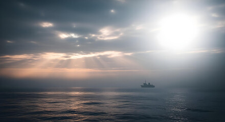 Ship on the Ocean under Dramatic Sky