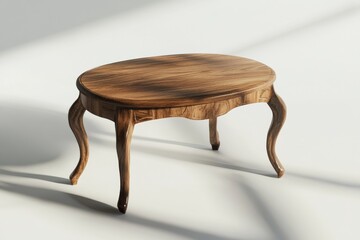 Elegant Oval Wooden Table with Carved Legs, Isolated on White, Studio Lighting.