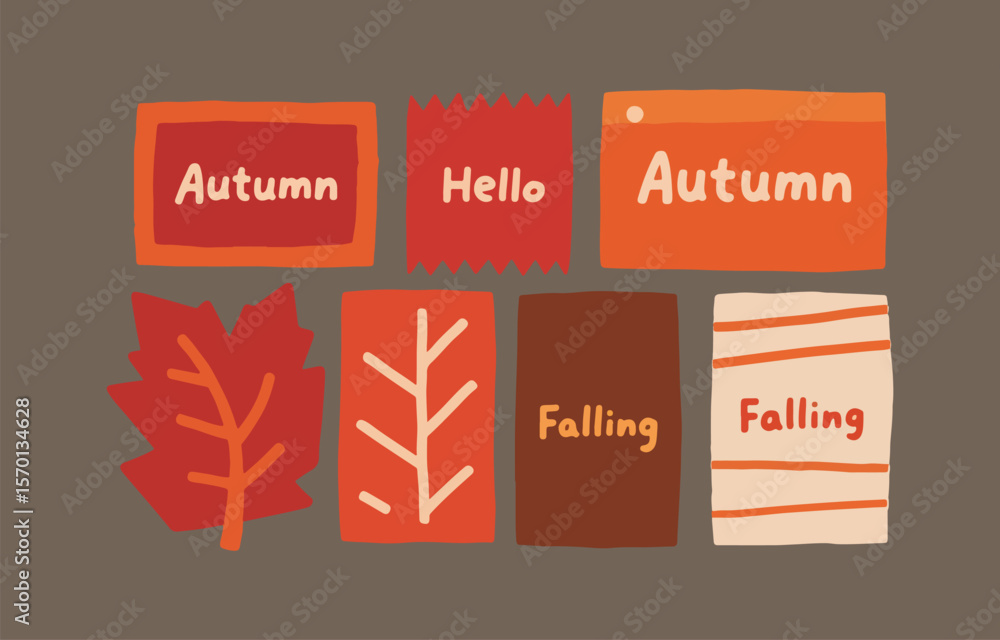 Poster a collection of cute autumnal elements including leaf shapes and text that says autumn and falling i