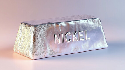 Metal bar with the word 'Nickel' on it for industrial and metallurgical concepts