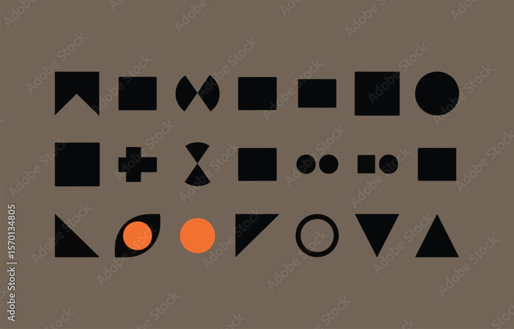 Poster a collection of abstract geometric shapes including squares circles triangles and a plus sign arrang