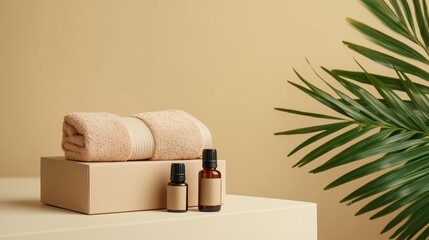 Relaxing home spa setup with essential oils and soft towels for a soothing self-care experience