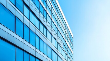 Obraz premium Modern office building exterior, glass facade, city skyline, corporate architecture