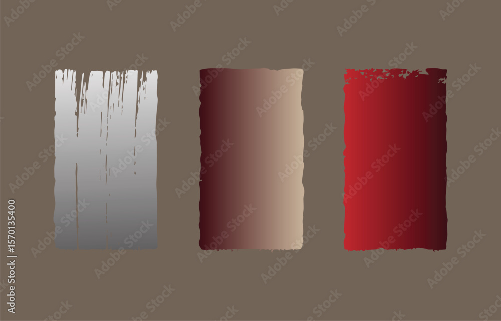 Poster three vertical abstract paint strokes in silver brown gradient and red gradient on a muted brown bac