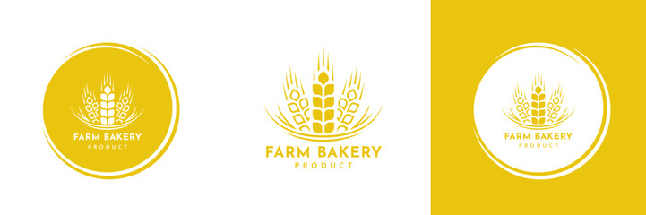 Wheat logo vintage set isolated on white background