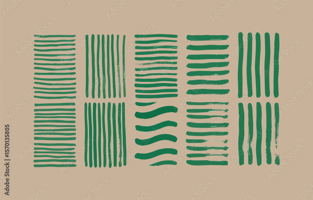 Aufkleber abstract pattern of hand drawn green brush strokes and lines on a beige background representing orga