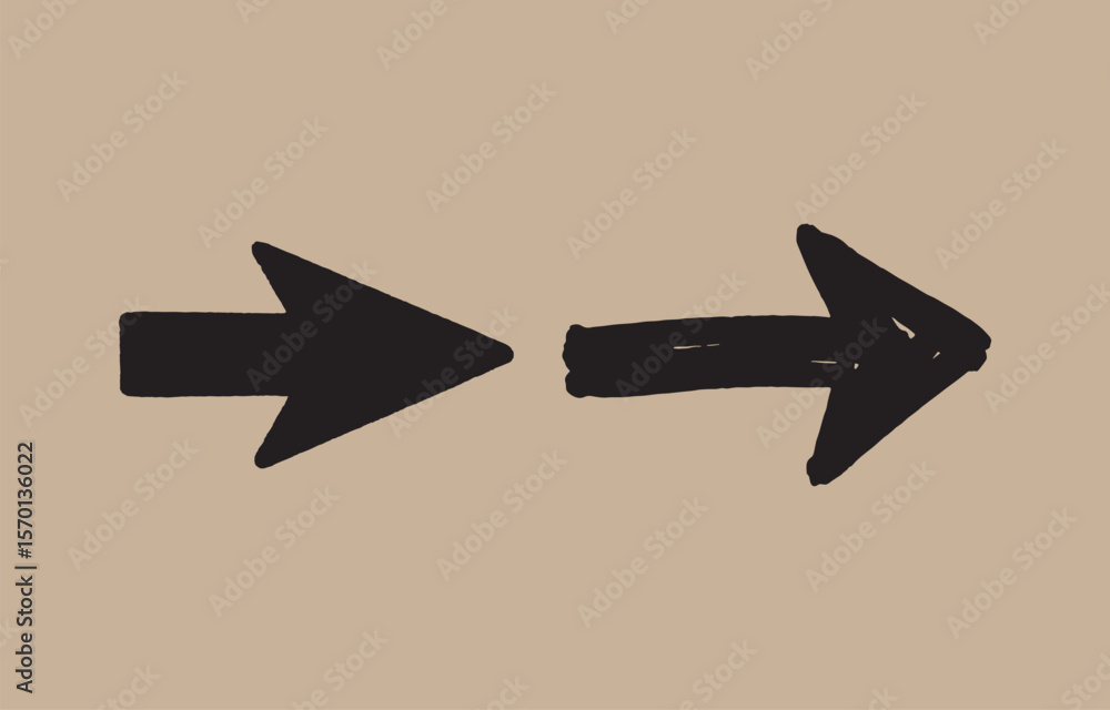 Poster two black hand drawn arrows pointing in the same direction on a beige background representing progre