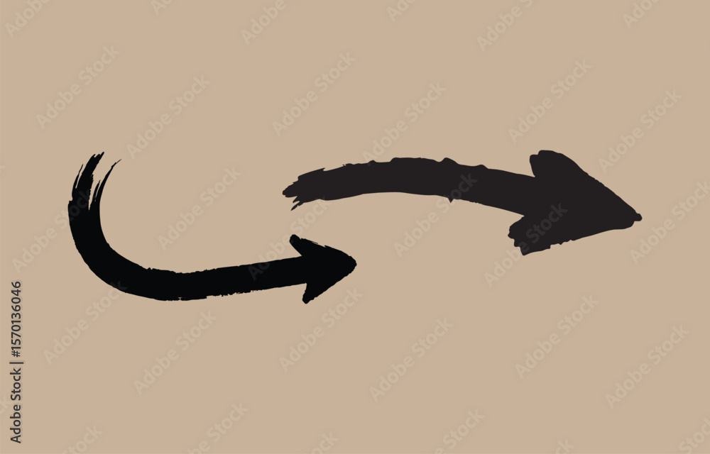 Poster two black brush stroke arrows pointing in opposite directions on a beige background symbolizing chan