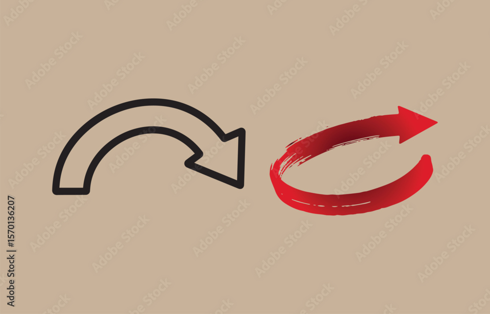 Poster two contrasting arrows one a simple black outline and the other a vibrant red brush stroke on a neut