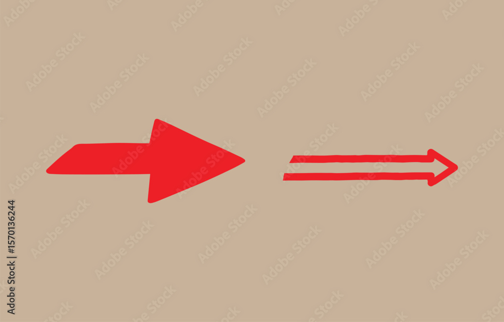 Poster two red arrows pointing to the right on a beige background one is a solid arrow and the other is a d