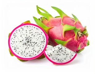 Dragon fruit slices on white