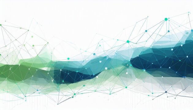 abstract geometric plexus background with dots connecting in blue and green for business and tech isolated on white background copy space for text