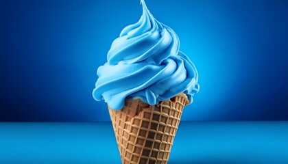 isolated vibrant blue soft serve ice cream in a waffle cone delight