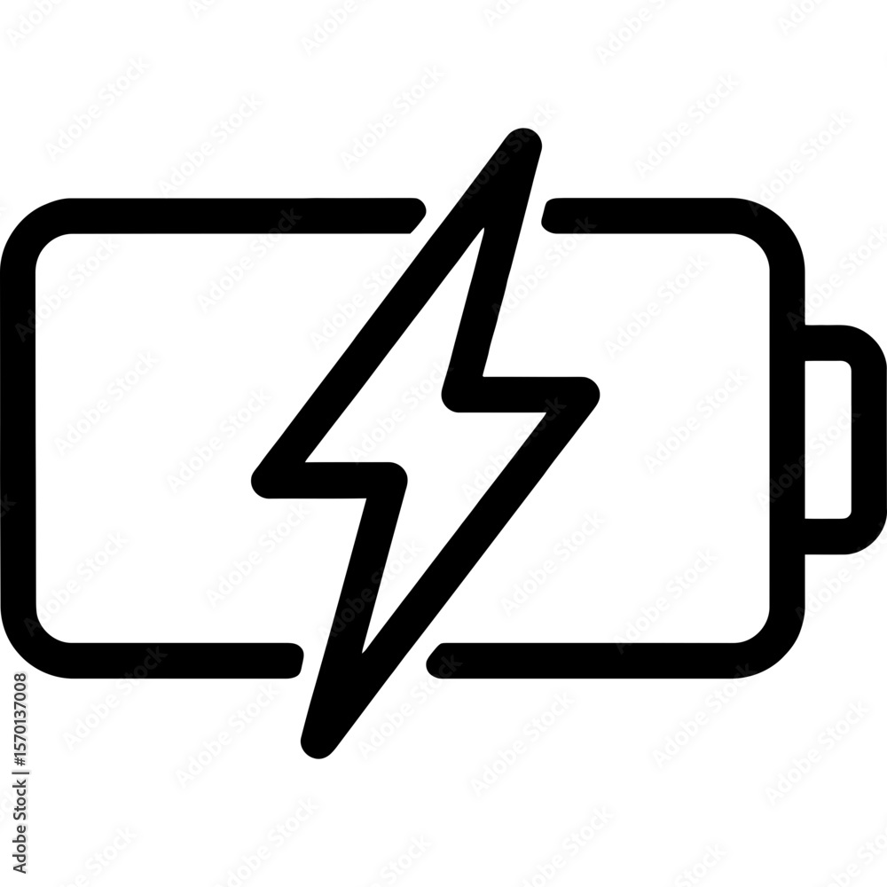 Poster charging indicator with battery and lightning bolt outline icon vector
