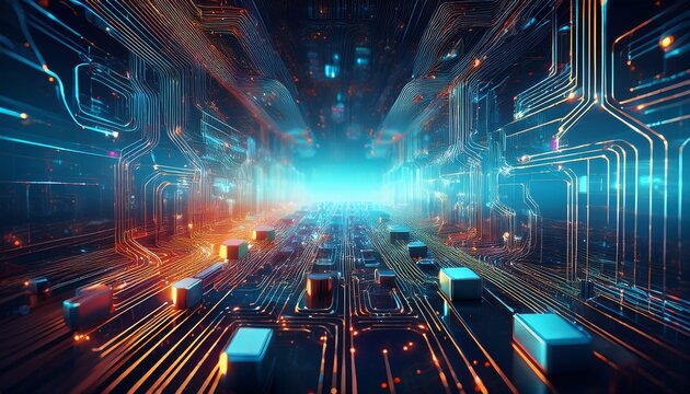 quantum circuit low poly digital background with abstract polygonal design