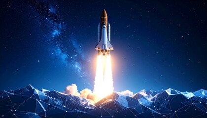 Obraz premium Rocket launch into starry night