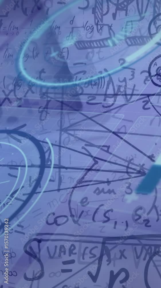 Poster animation of financial data processing over mathematical formulae