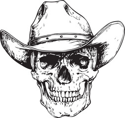 Cowboy Skull Silhouette Vector Illustration on Transparent Background