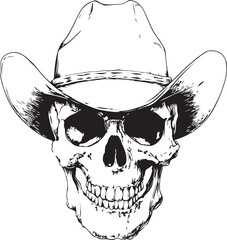 Cowboy Skull Silhouette Vector Illustration on Transparent Background
