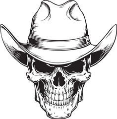 Cowboy Skull Silhouette Vector Illustration on Transparent Background