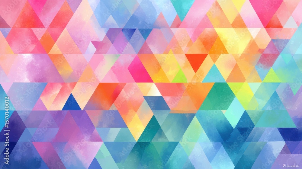 Poster bright triangles in various colors blend seamlessly to form an abstract design that captivates the v