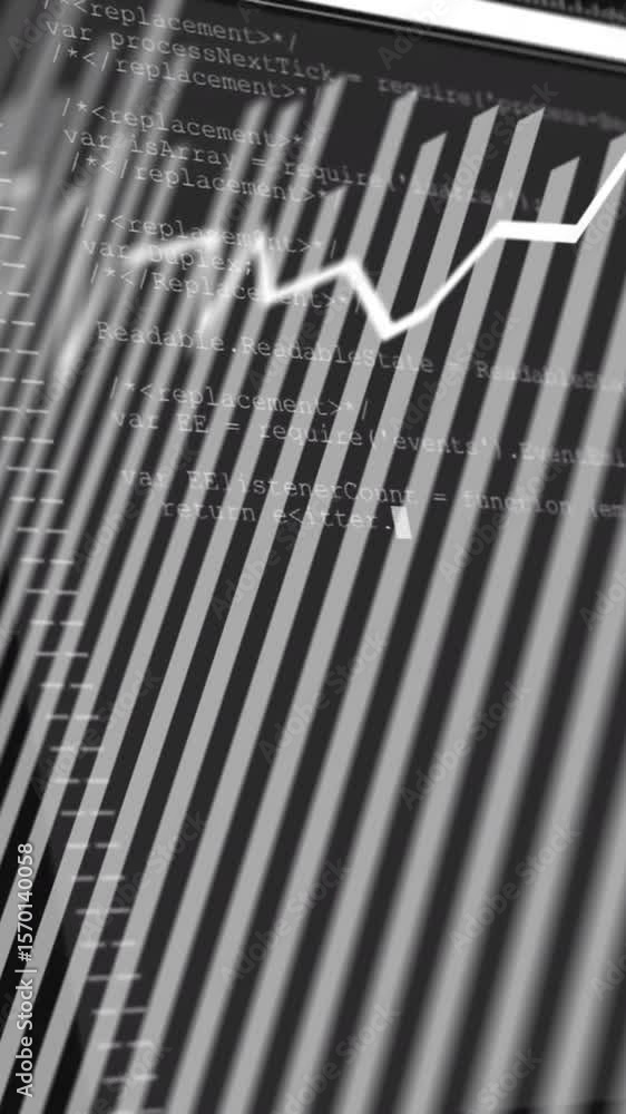Poster animation of financial data processing over screen