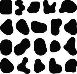 Collection of organic blob shapes and amorphous forms in black silhouette illustration isolated on a white background, 