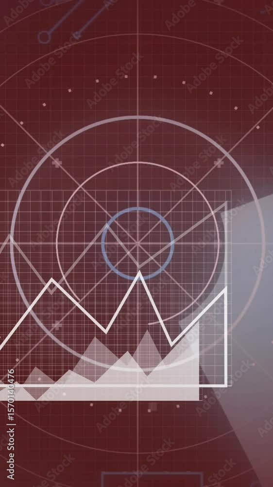 Aufkleber animation of scope scanning and financial data processing over dark background