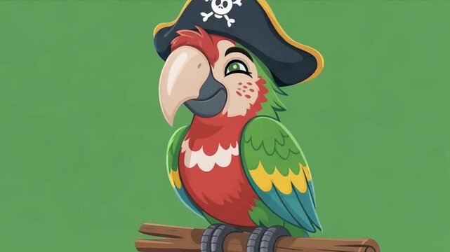 A cartoon parrot pirate perched upon a branch, conveying a playful and adventurous nautical theme.