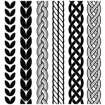 Black and White Vertical Braid Patterns Set vector
