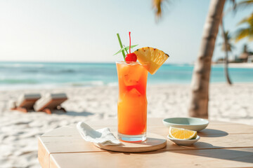 Tropical Beach Delight: Sparkling Cocktail on the Shore