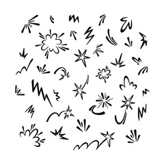 Comic book icons background. Speed, burst, boom, fight, splash, magic cartoon manga effects. Movement and motion concept. Super hero action doodle drawing. Spark, blast, explosion vector illustration