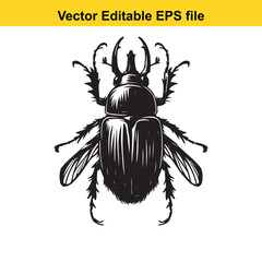 Intricate Vector Illustration of a Rhinoceros Beetle A Stunning Black and White Depiction of Nature's Armor and Unique Morphology
