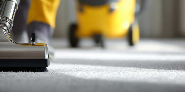 Close-up of a vacuum cleaner on carpet, showcasing a cleaning service in action.