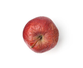 One whole rotten apple isolated on white, top view