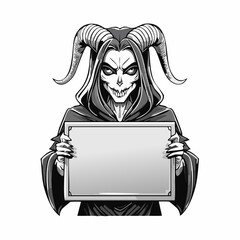 Demon Holding an Illustration Board as a Crime Suspect in a Dark Themed Vector Artwork