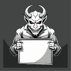 Demon Holding an Illustration Board as a Crime Suspect in a Dark Themed Vector Artwork