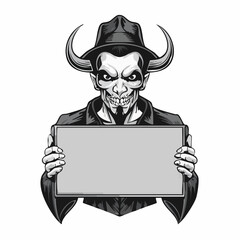 Demon Holding an Illustration Board as a Crime Suspect in a Dark Themed Vector Artwork