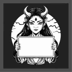 Demon Holding an Illustration Board as a Crime Suspect in a Dark Themed Vector Artwork