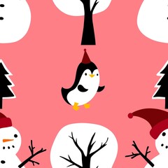 Christmas animals seamless penguin pattern for wrapping paper and fabrics