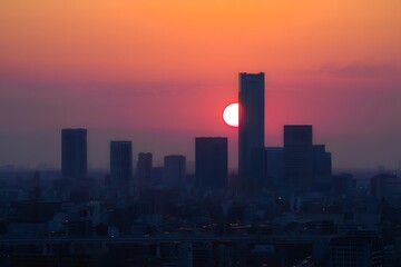 Fototapeta premium City skyline silhouette at sunset time high detailed halftone dither vector design