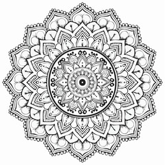 Mandala Round Ornament Pattern Vintage Decorative Stock Vector isolated on white background.