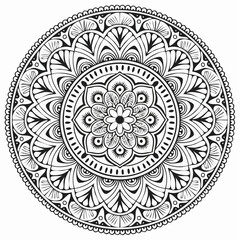 Mandala Round Ornament Pattern Vintage Decorative Stock Vector isolated on white background.