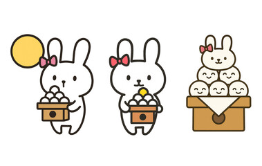 お月見うさぎとお団子の可愛いイラストセット