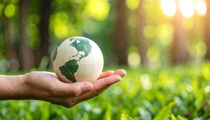 Hand holding a globe in nature