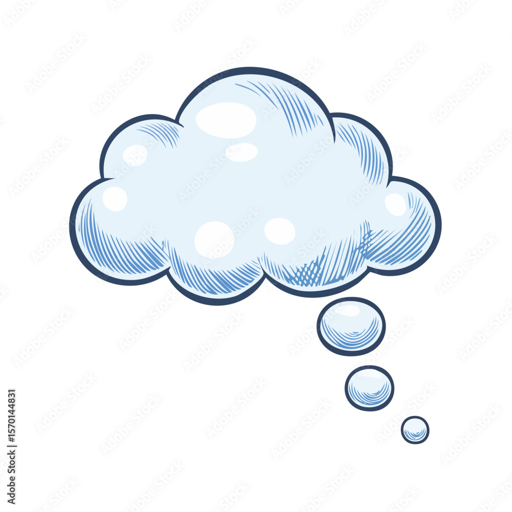 Poster stylized cloud thinking bubble design with hatching detail for visual communication projects ideas a