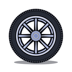 Isolated Wheel on Black Background Design Element Vehicle Part Auto Mobile Spare Tire Pattern Spokes