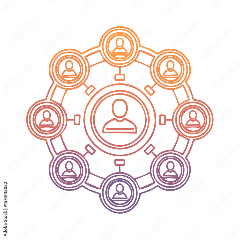 Poster network structure representing digital connections and social interaction with circular gradient des