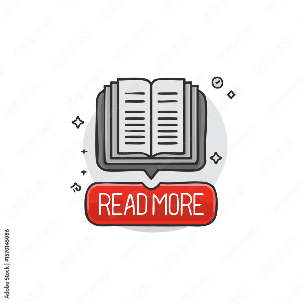 Poster Illustrated Open Book with Read More Button on Black Background Learning and Knowledge