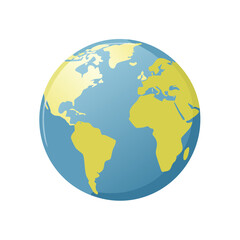 Naklejka premium Cartoon Earth Globe with Continents Illustration of World Map Concept for Education and Design, Planet Surface in Flat Design